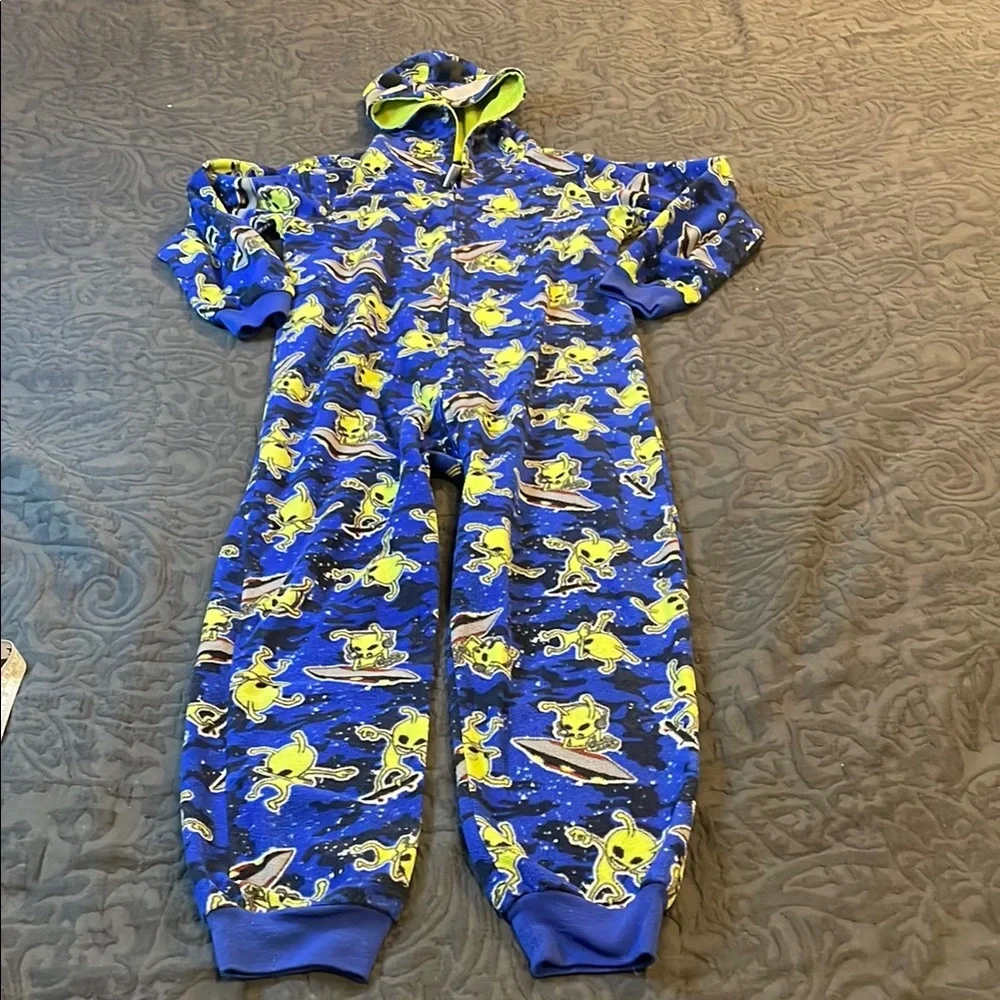 Blue Alien Print Onesie Pajamas Size M/M 7/8